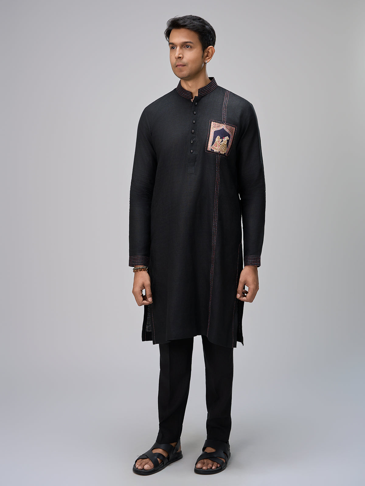 Black embellished kurta suit for men