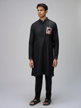 Black embellished kurta suit for men