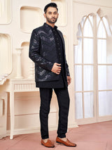 Black indo western with textured patch and sequins work