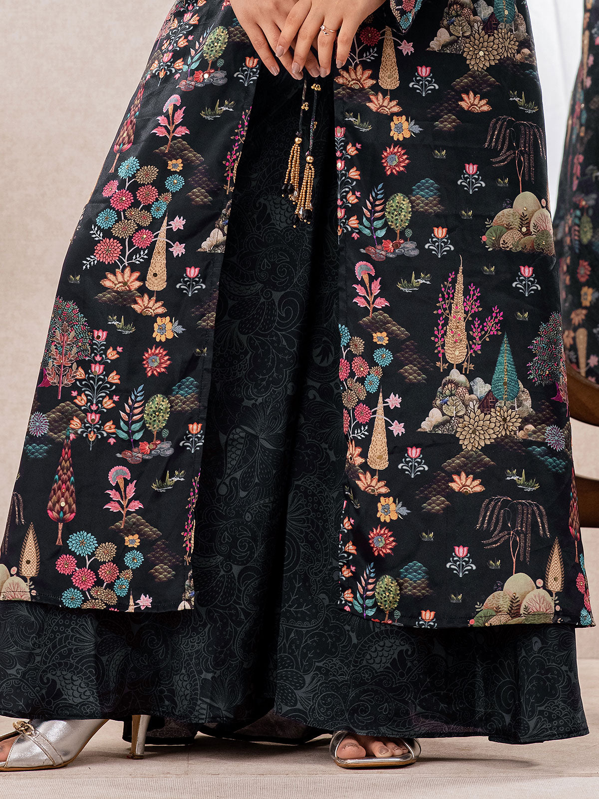 Black jacket style salwar suit with palazzo