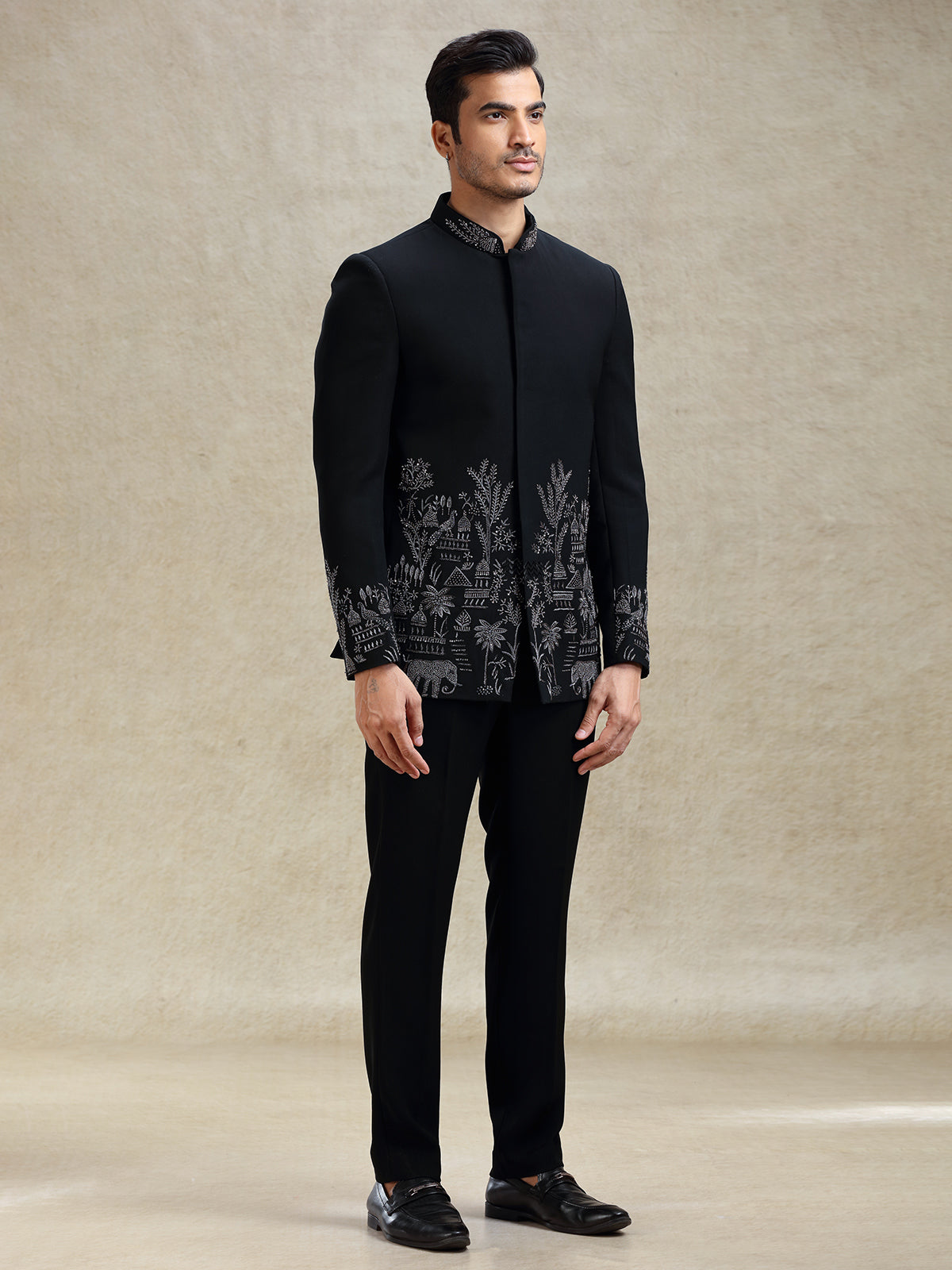 Black jodhpuri set in crystal work