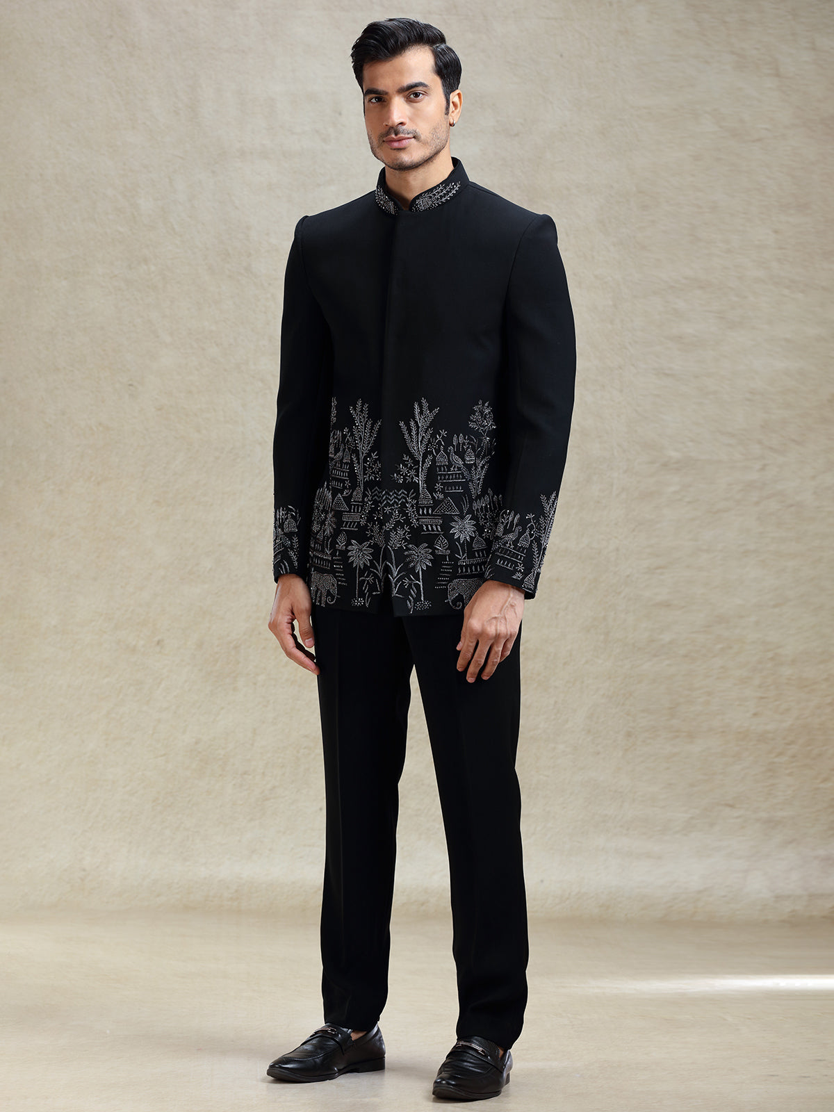 Black jodhpuri set in crystal work