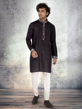 Black linen cotton printed waistcoat set with aabla detail