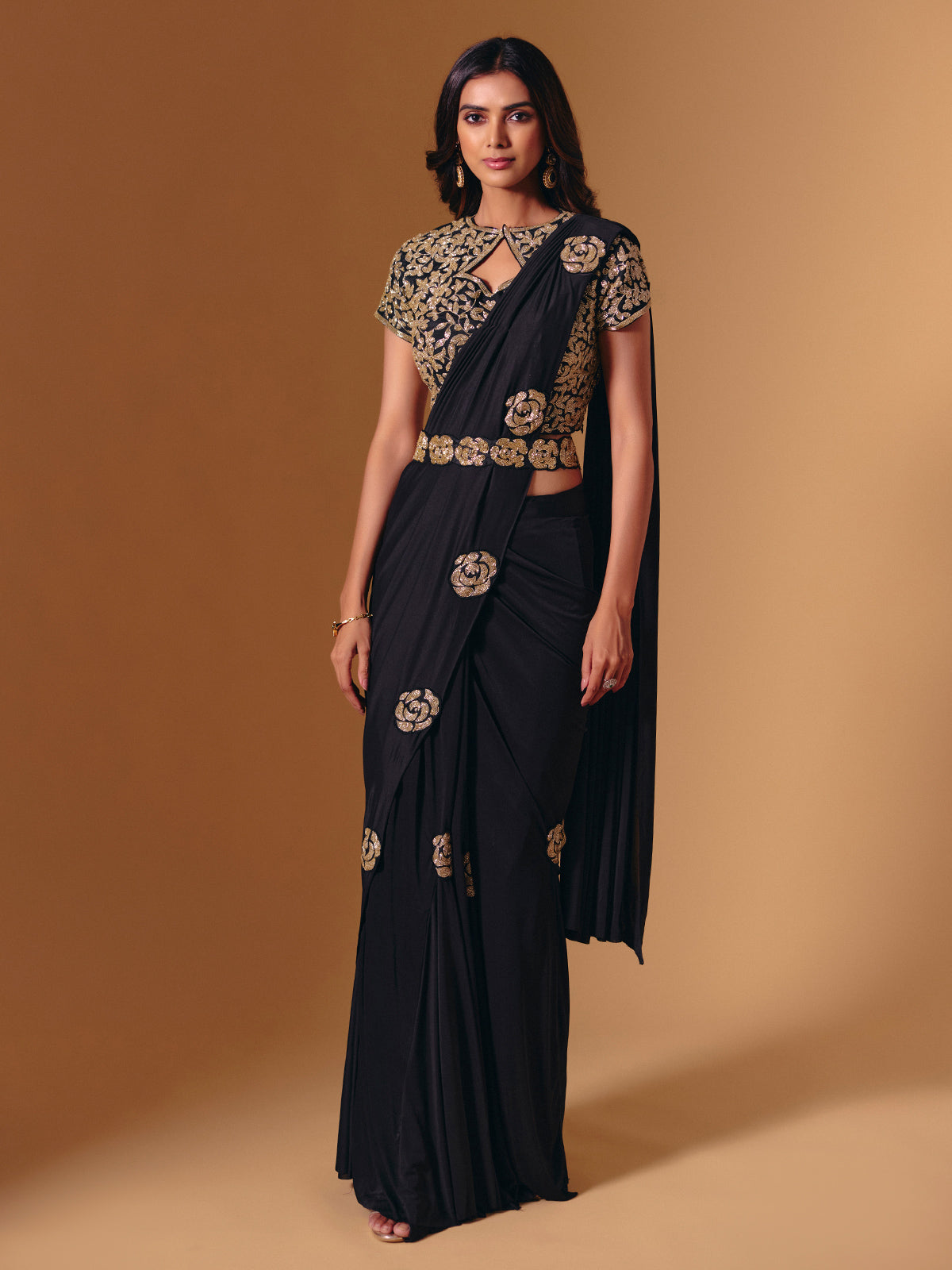 Black lycra saree with diamond and cutdana sparkle