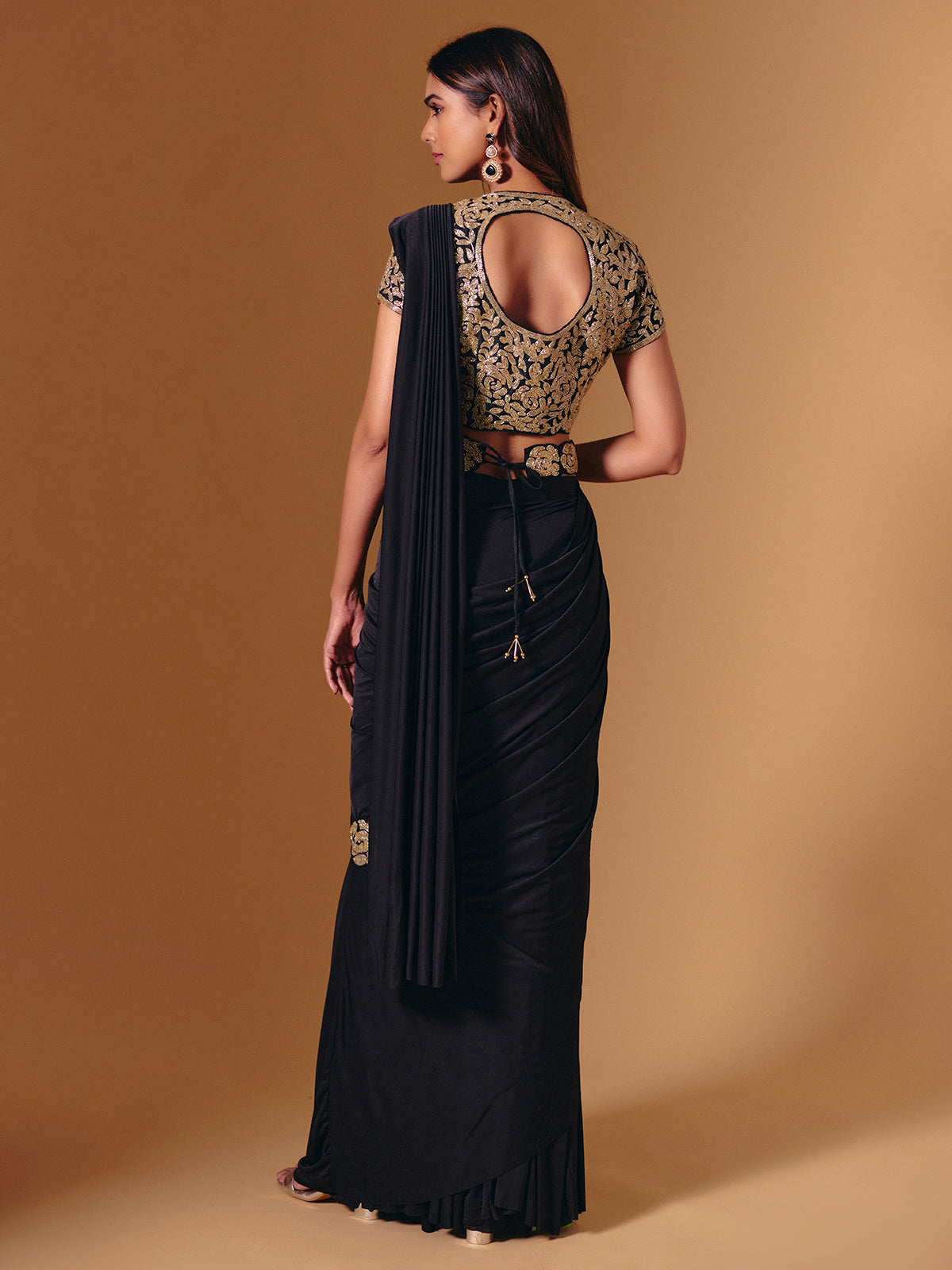 Black lycra saree with diamond and cutdana sparkle
