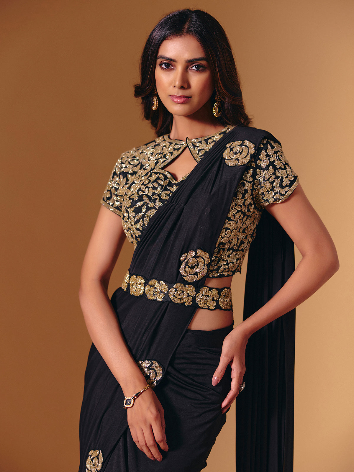 Black lycra saree with diamond and cutdana sparkle