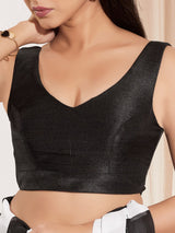 Black mulburry silk u neck sleeveless blouse