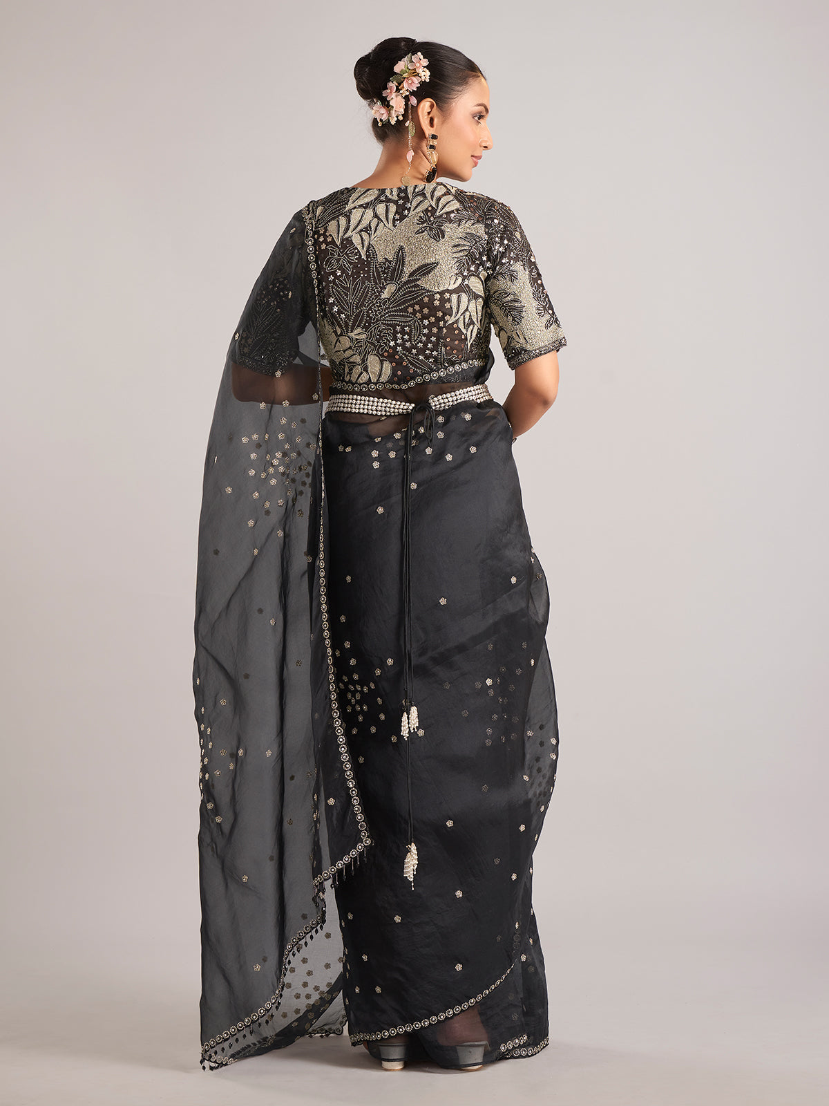 Black organza saree with ready made blouse