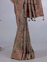 Black pashmina silk colorful motif heavy work saree