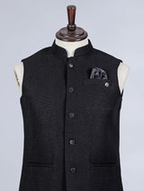 Black plain cotton silk waistcoat