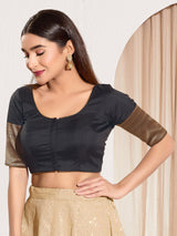 Black ready made blouse in silk in zari weaving for women