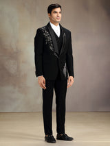 Black sequins crafted coat suit