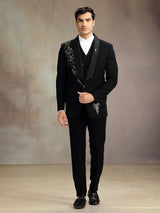 Black sequins crafted coat suit