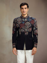 Black silk embellished jodhpuri suit