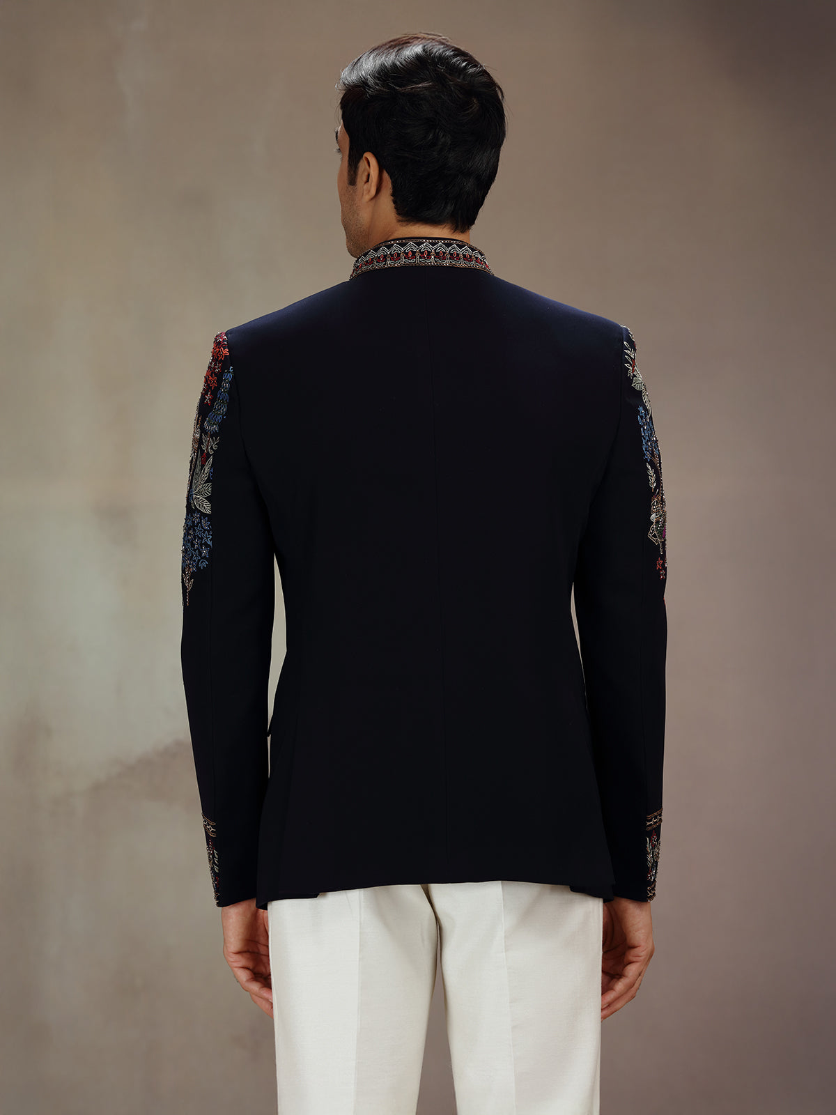 Black silk embellished jodhpuri suit
