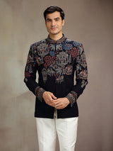 Black silk embellished jodhpuri suit