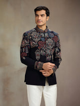 Black silk embellished jodhpuri suit