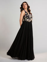 Black silk floor length suit in soft georgette