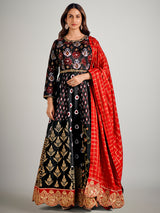 Black silk pakistani anarkali suit with dupatta