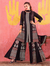 Black silk printed palazzo suit with elegant festive charm