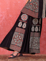 Black silk printed palazzo suit with elegant festive charm
