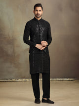 Black silk sequin waistcoat set for men
