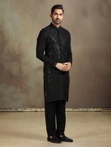 Black silk sequin waistcoat set for men