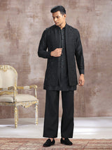 Black silk waistcoat set with thread work