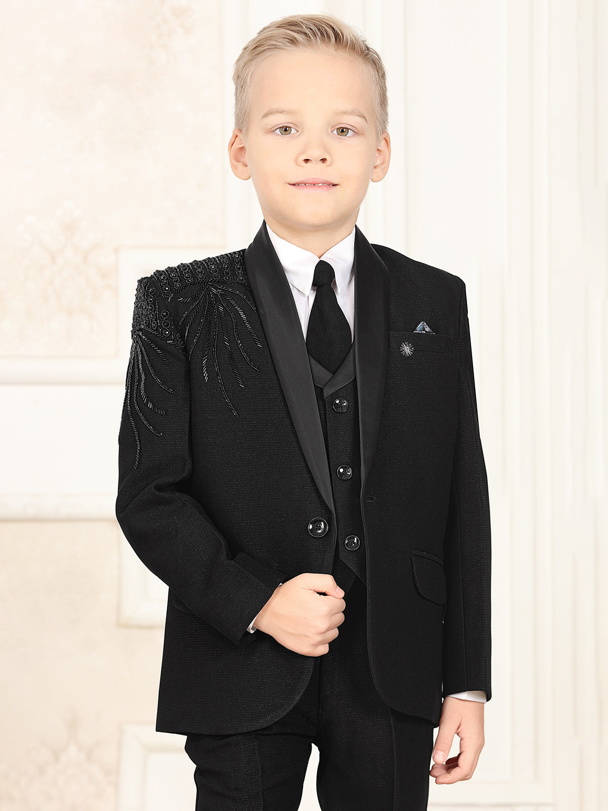 Black terry rayon boys coat suit for wedding