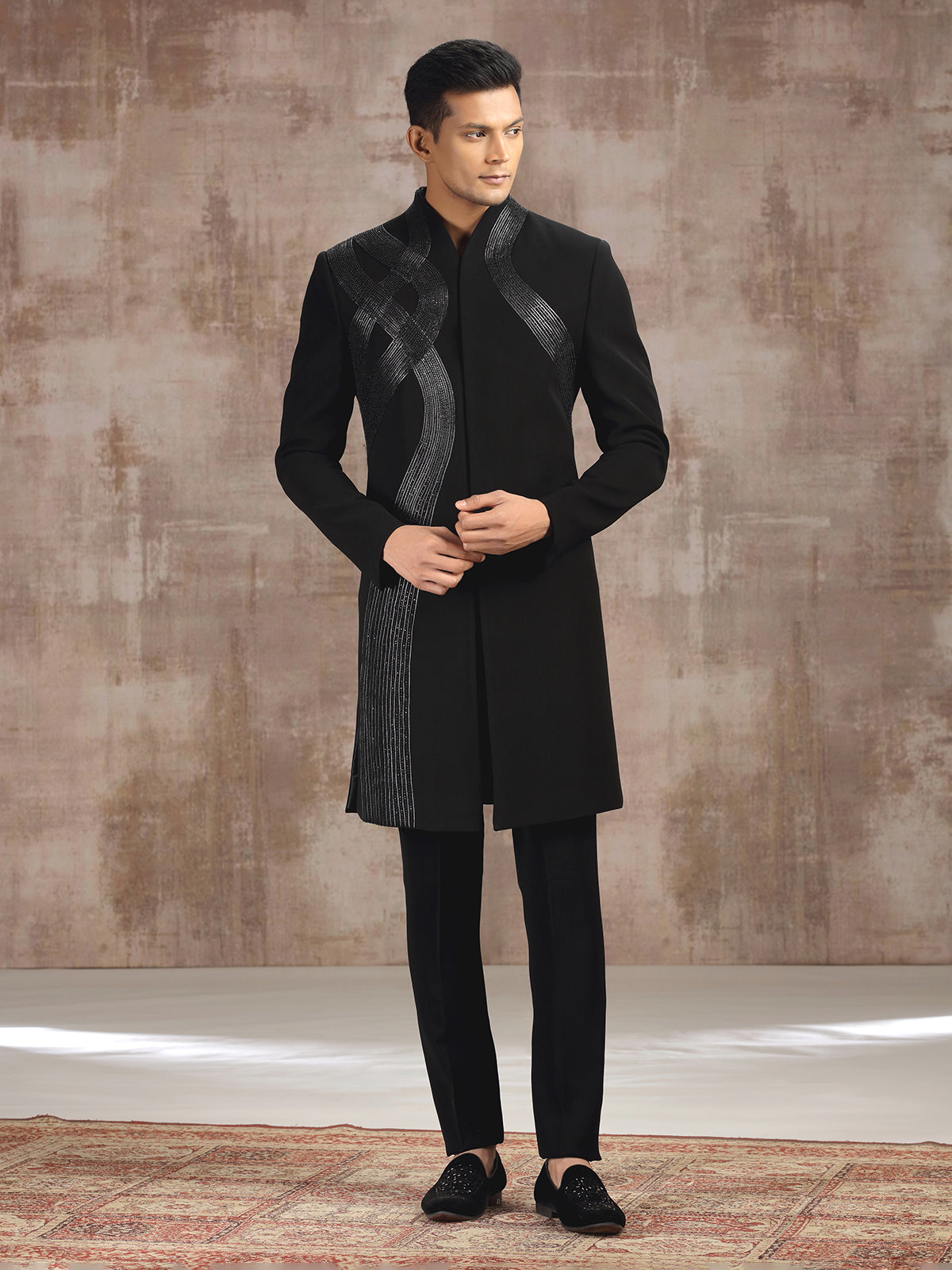 Black terry rayon indo western for receptions