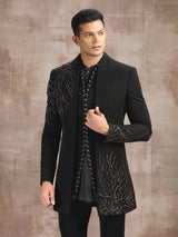 Black terry rayon indo western with beads and stone work