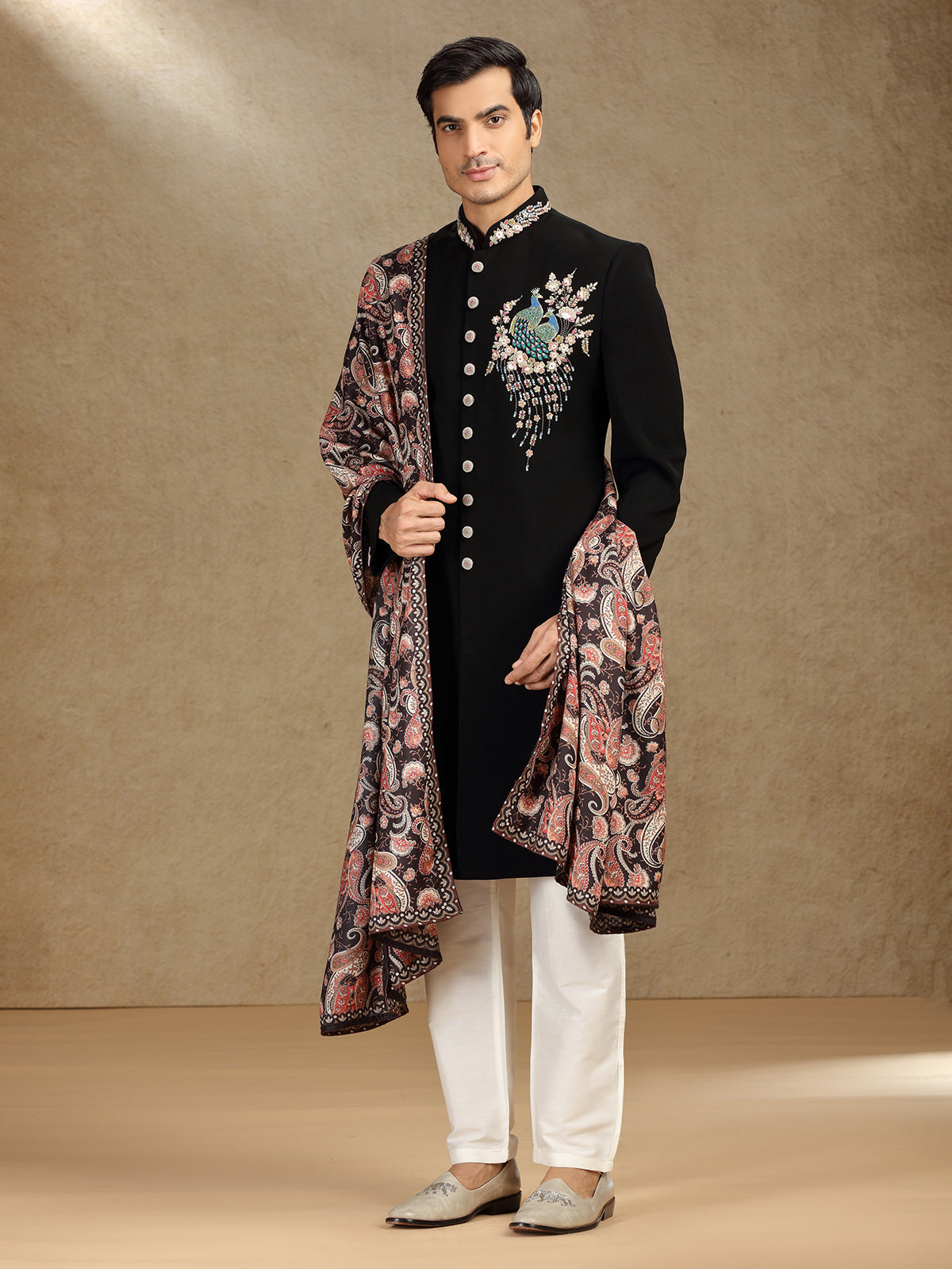 Black terry rayon indo western with printed dupatta