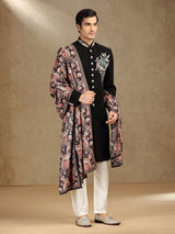 Black terry rayon indo western with printed dupatta