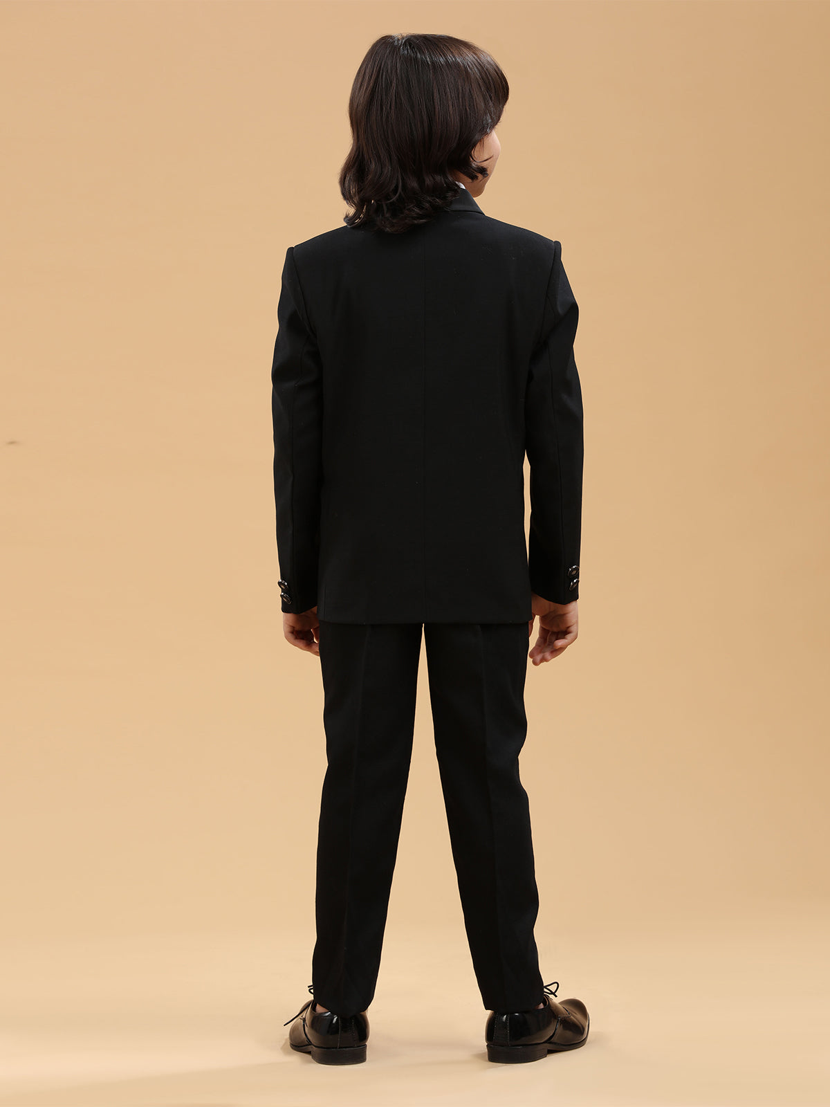 Black terry rayon solid coat suit