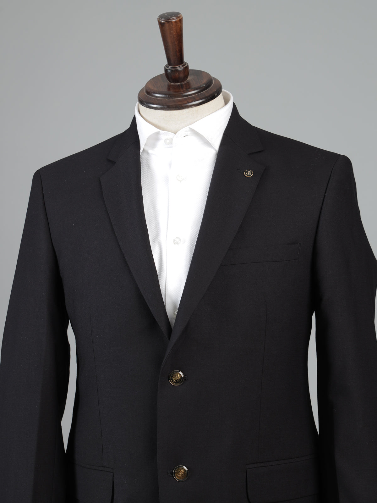 Black terry rayon solid two button blazer for receptions