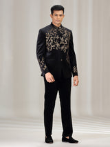 Black velvet jodhpuri suit with beads work