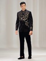 Black velvet jodhpuri suit with beads work