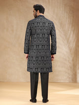 Black velvet kurta suit with resham work