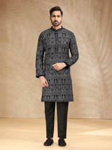 Black velvet kurta suit with resham work