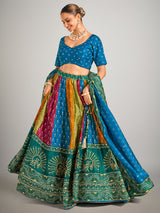 Blue bandhej print silk lehenga choli