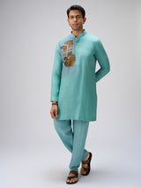 Blue camel artwork kurta pajama men