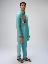 Blue camel artwork kurta pajama men