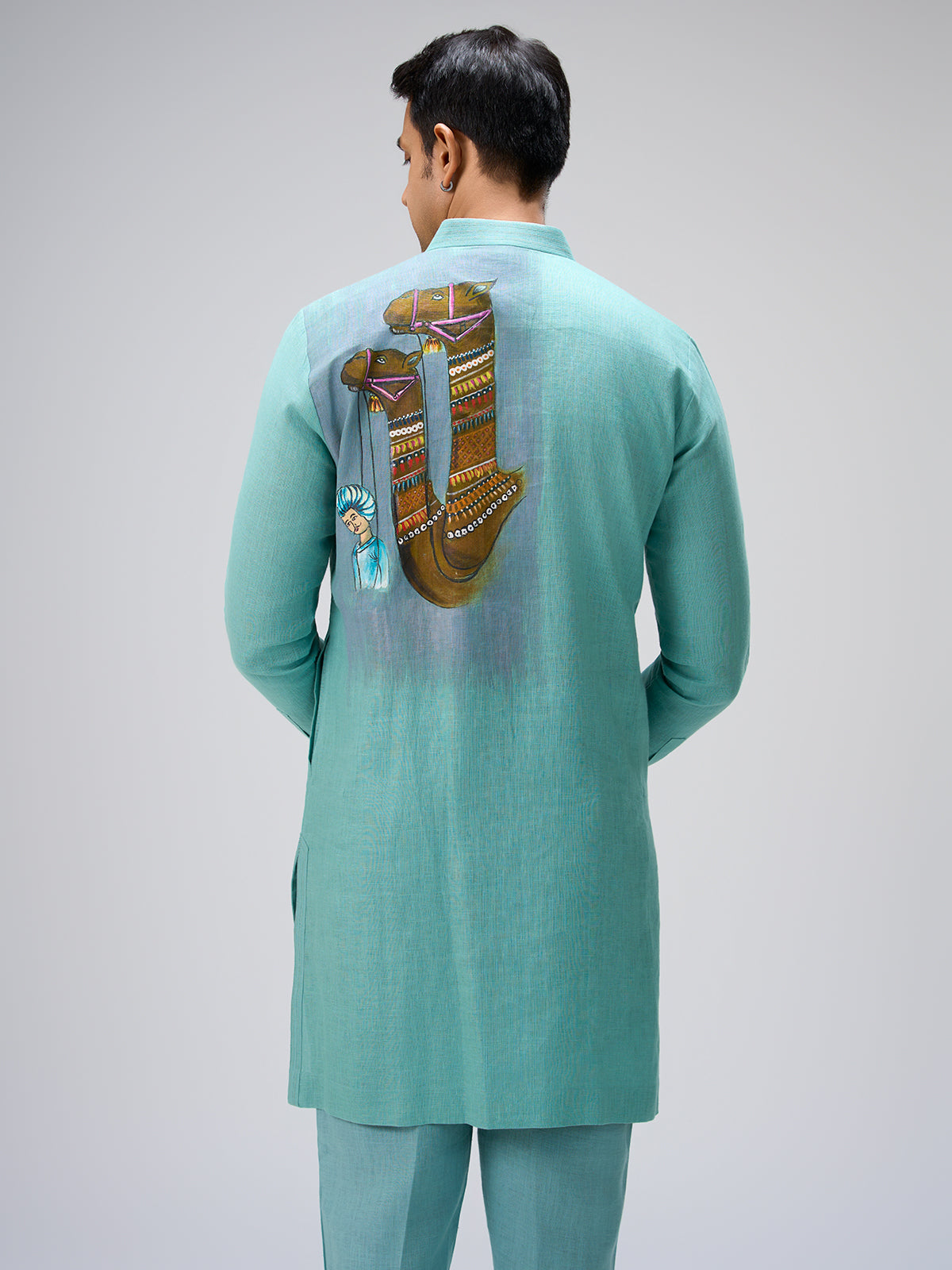 Blue camel artwork kurta pajama men