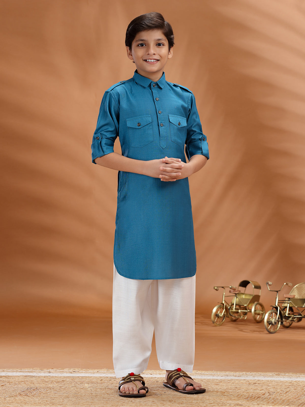 Blue cotton pathani pathani set for boys