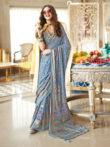 Blue georgette festive wear saree for women