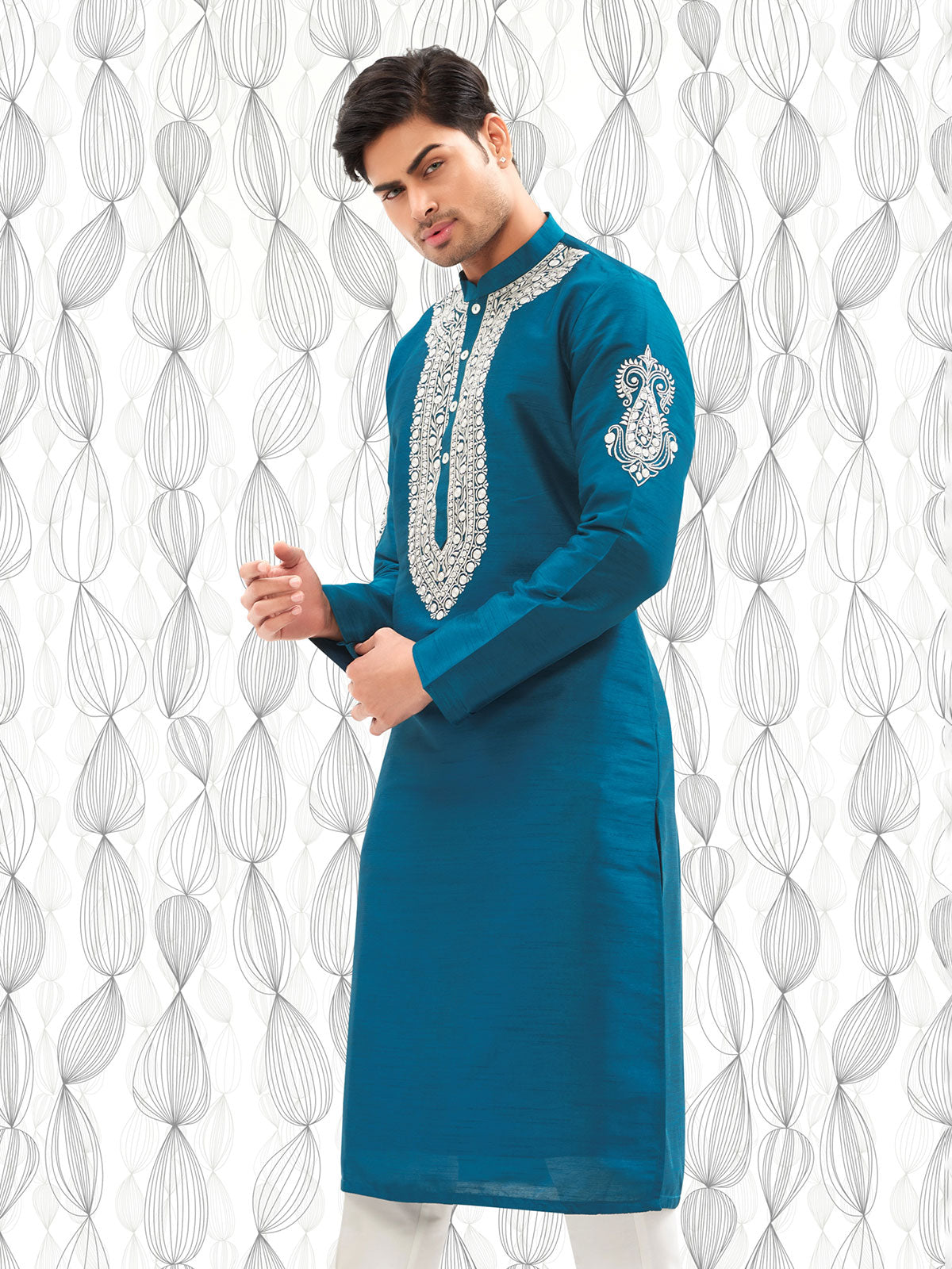 Blue shade cotton kurta set for men