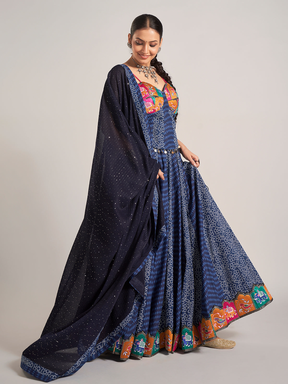 Blue silk embroidered navratri wear chaniya choli