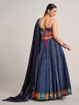 Blue silk embroidered navratri wear chaniya choli