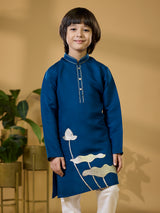 Blue silk kurta suit with thread and zari work