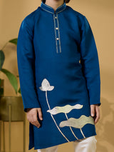 Blue silk kurta suit with thread and zari work